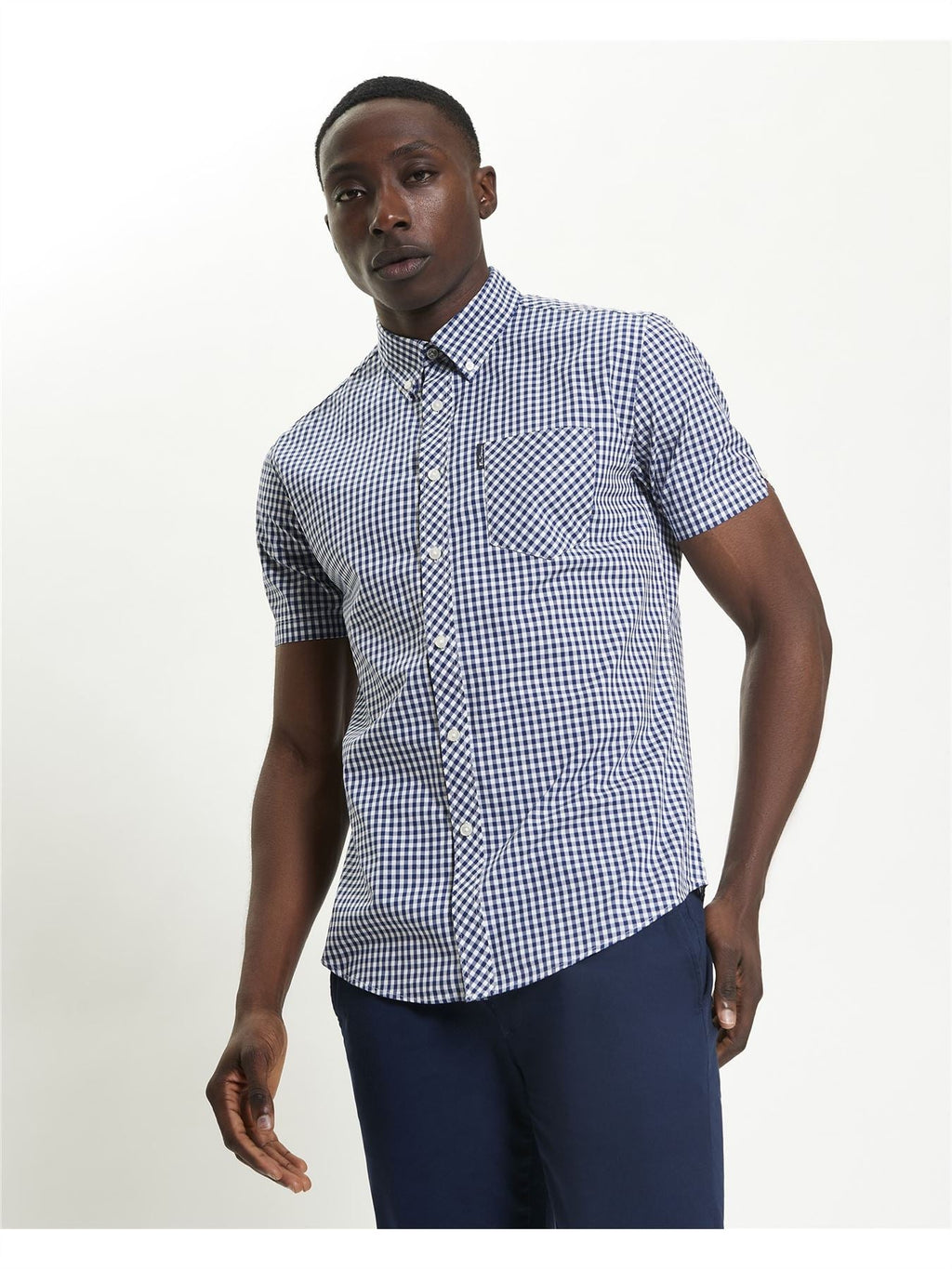 Ben Sherman Signature Gingham Check Short Sleeve Shirt For Men in Dark Blue, 2XL-5XL
