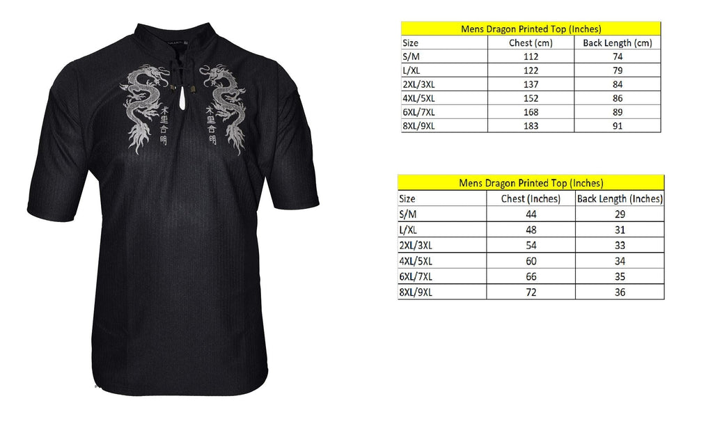 Mens Easy Care Dragon Printed Mandarin Collar Tee Shirt in Size Small to 9XL