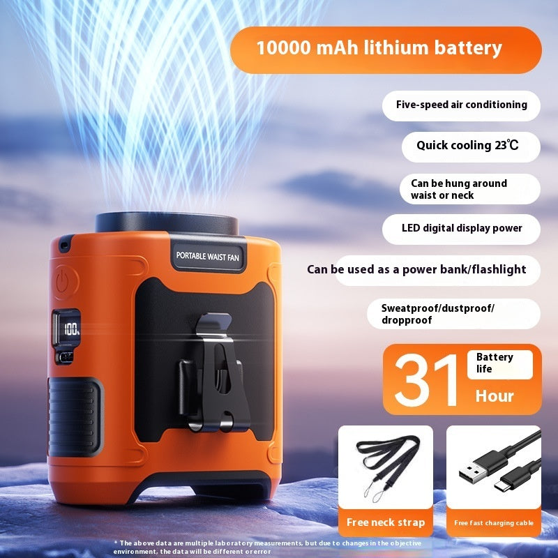 Waist Hanging Fan Portable Summer Heat Relieving Construction Site Charging Refrigeration Endurance