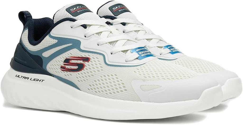 Skechers (232674) Men's Bounder 2.0 - Andal Lace-Up Athletic Style Shoes in White/Navy 8 to 13