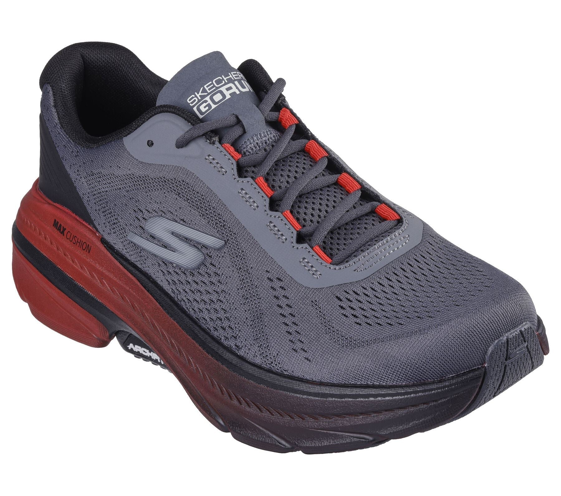 Skechers Men Trainer Shoes - Max Cushioning Arch Fit 2.0 - Immense Cruiser in Charcoal/Red, 6-13