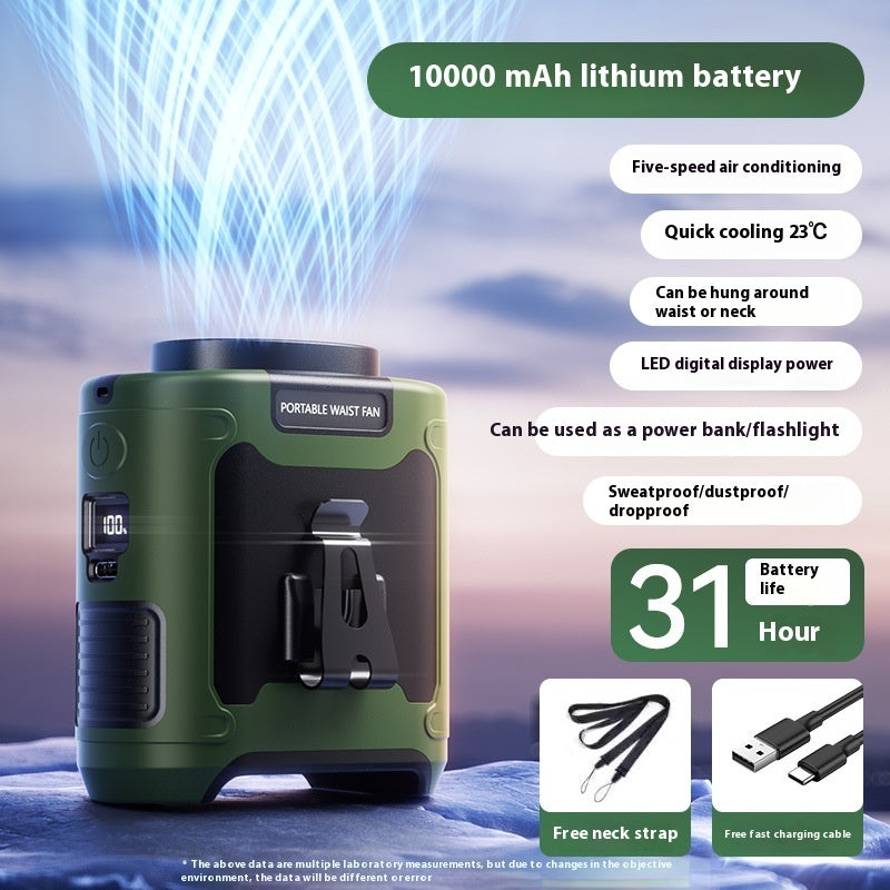 Waist Hanging Fan Portable Summer Heat Relieving Construction Site Charging Refrigeration Endurance