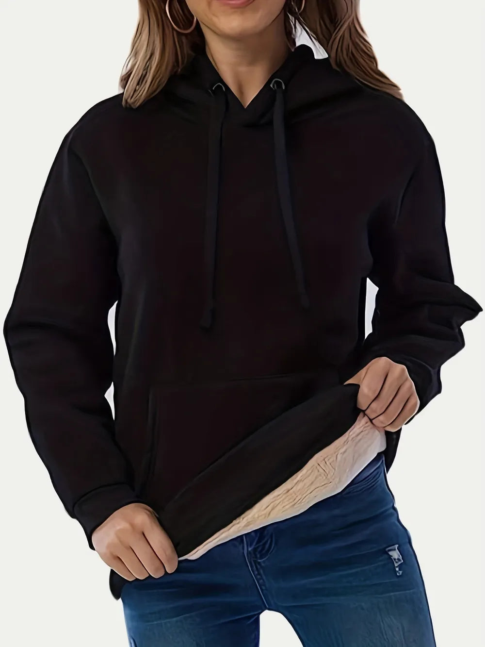 Drawstring Long Sleeve Hoodie with Kangaroo Pocket