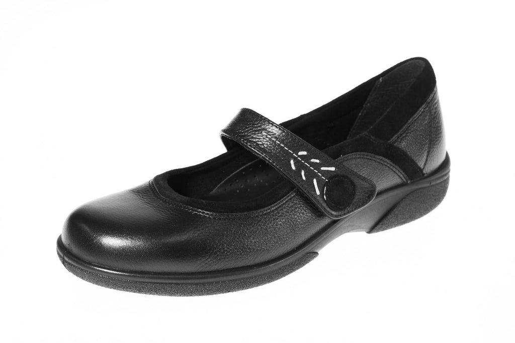 Womens (Buxton) 2E Wide Fit By Db Shoes in Black Leather / Suede