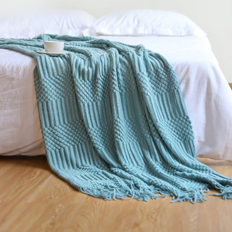 Decorative Sofa Bed Blanket, Cashmere-like Warm Tassel Blanket Scarf