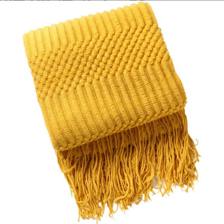 Decorative Sofa Bed Blanket, Cashmere-like Warm Tassel Blanket Scarf