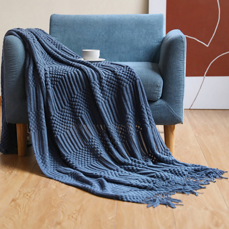 Decorative Sofa Bed Blanket, Cashmere-like Warm Tassel Blanket Scarf