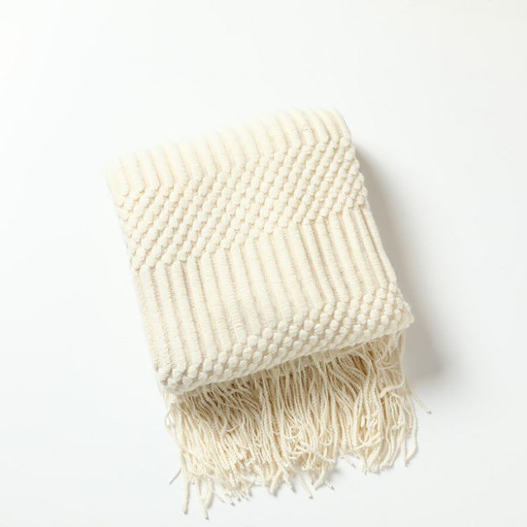 Decorative Sofa Bed Blanket, Cashmere-like Warm Tassel Blanket Scarf