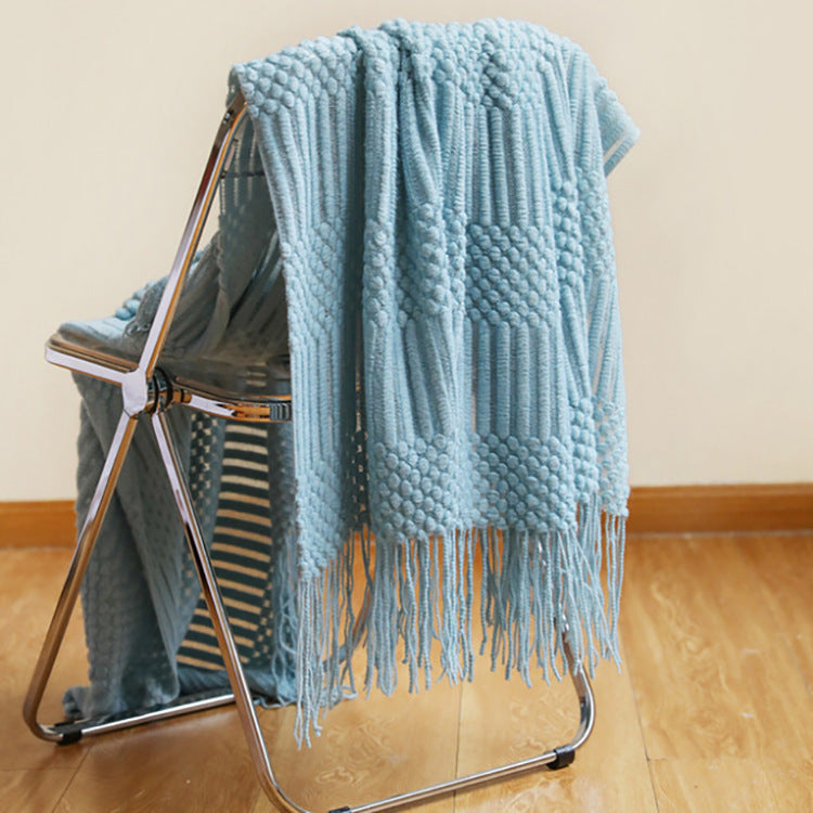 Decorative Sofa Bed Blanket, Cashmere-like Warm Tassel Blanket Scarf