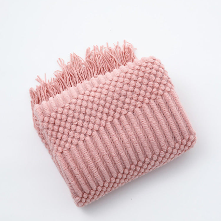 Decorative Sofa Bed Blanket, Cashmere-like Warm Tassel Blanket Scarf