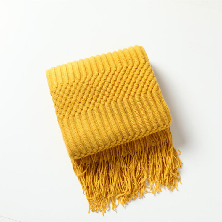 Decorative Sofa Bed Blanket, Cashmere-like Warm Tassel Blanket Scarf