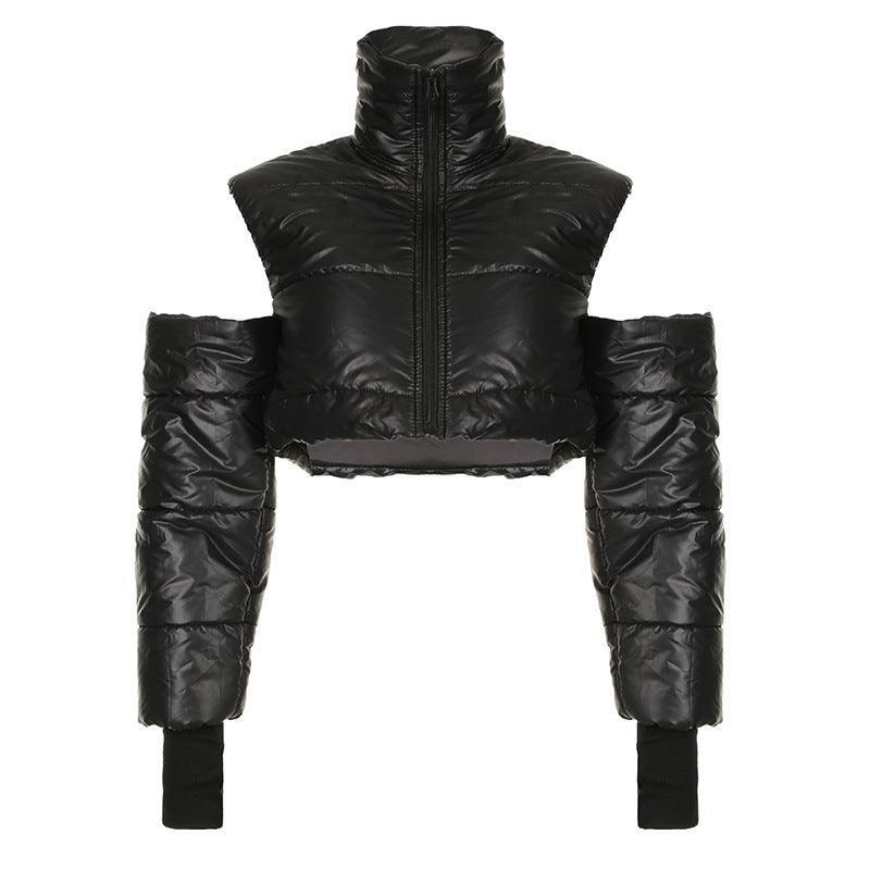 Mechanical Style Off-Shoulder Zipper Cotton Jacket