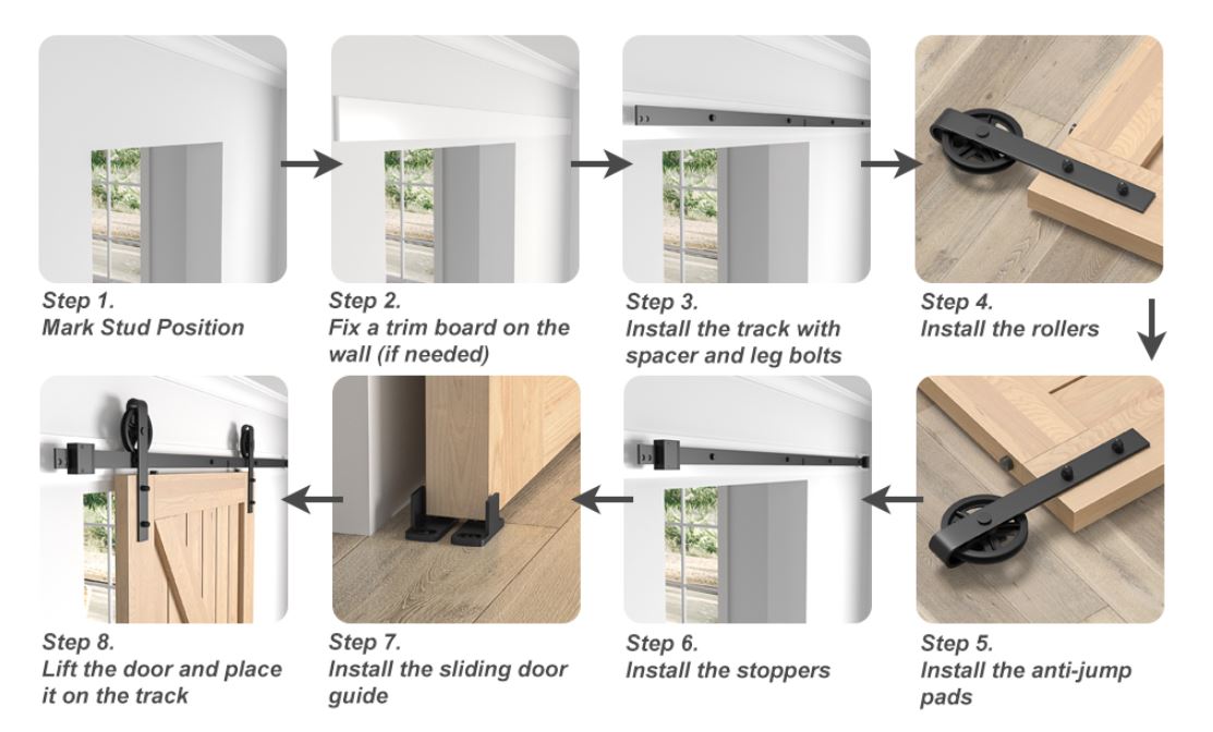 Sliding Barn Door Kit 6.6FT Heavy Duty Big Wheel Black Track 5 Splice SANKEYTEW