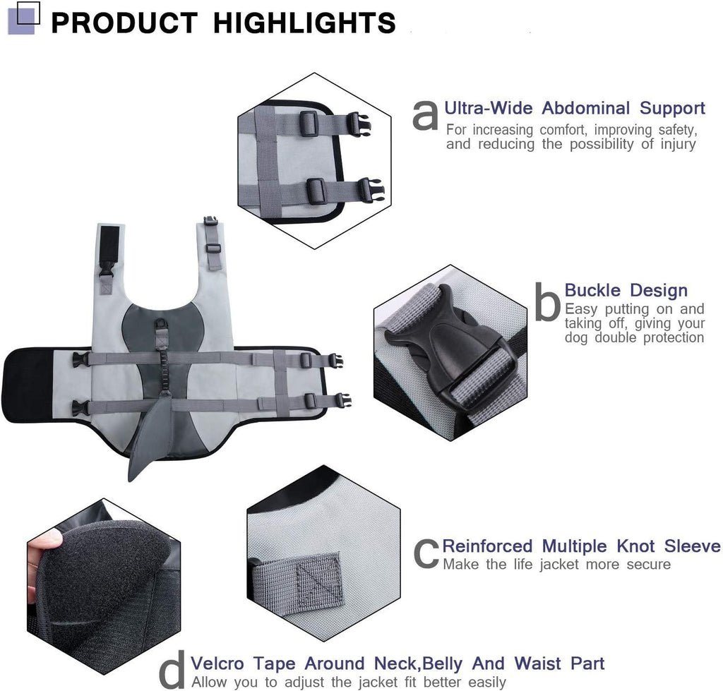 Dog Life Jacket Floatation, Pet Life Vest Shark Costume Size L