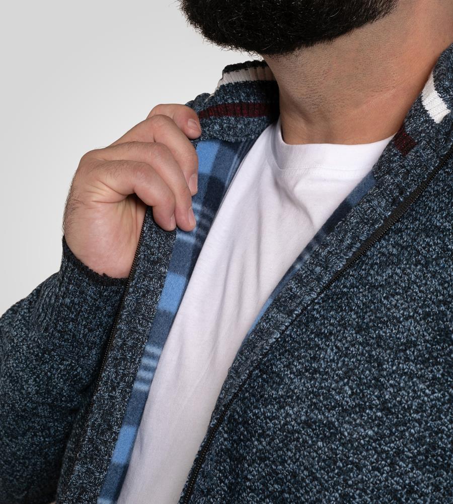 D555 DEREHAM 1 Knitted Zip Through Sweater For Men in Blue Marl, 2XL-8XL