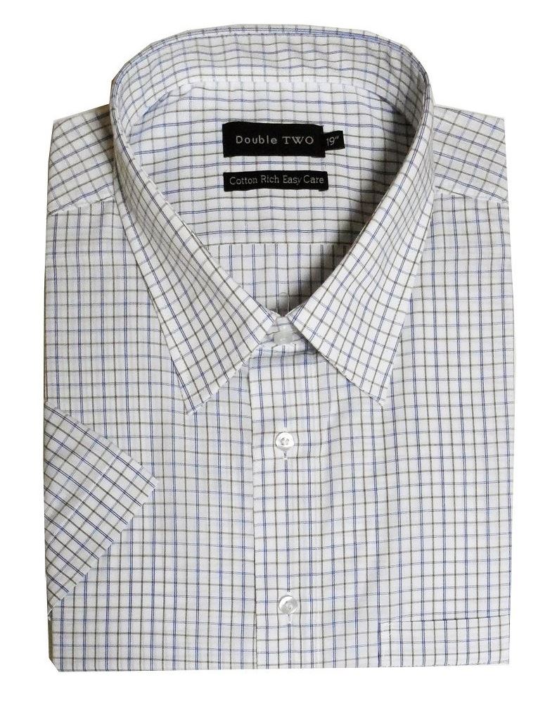 DOUBLE TWO COTTON RICH SS FORMAL CHECK SHIRTS IN COLLAR 18-23",2 OPTIONS