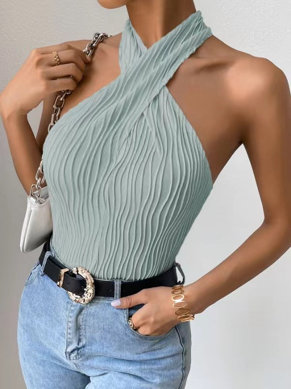 Fashionable Personalized Halter Knitted Short Top For Women
