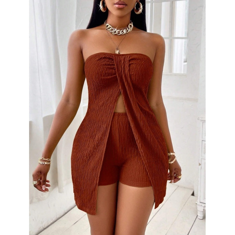 Women's Strapless Bandeau Top Shorts Suit