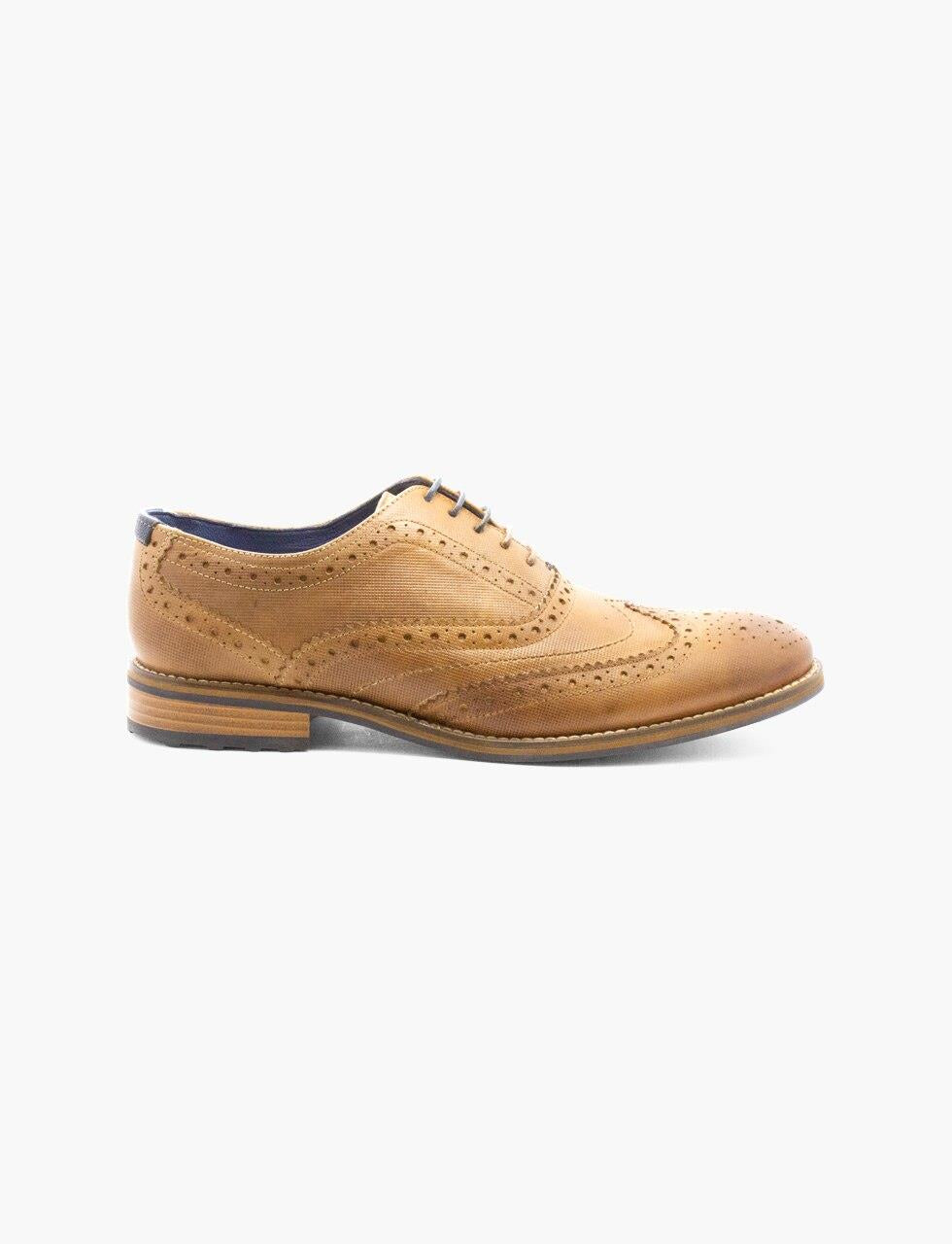 FRONT Mens Round Diego Wingtip Lace Up Shoes Tan UK 7 to UK 12