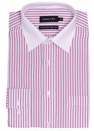DOUBLE TWO COTTON RICH STRIPED LONG SLEEVED FORMAL SHIRT WITH CONTRAST COLLAR SIZE 18" TO 23"