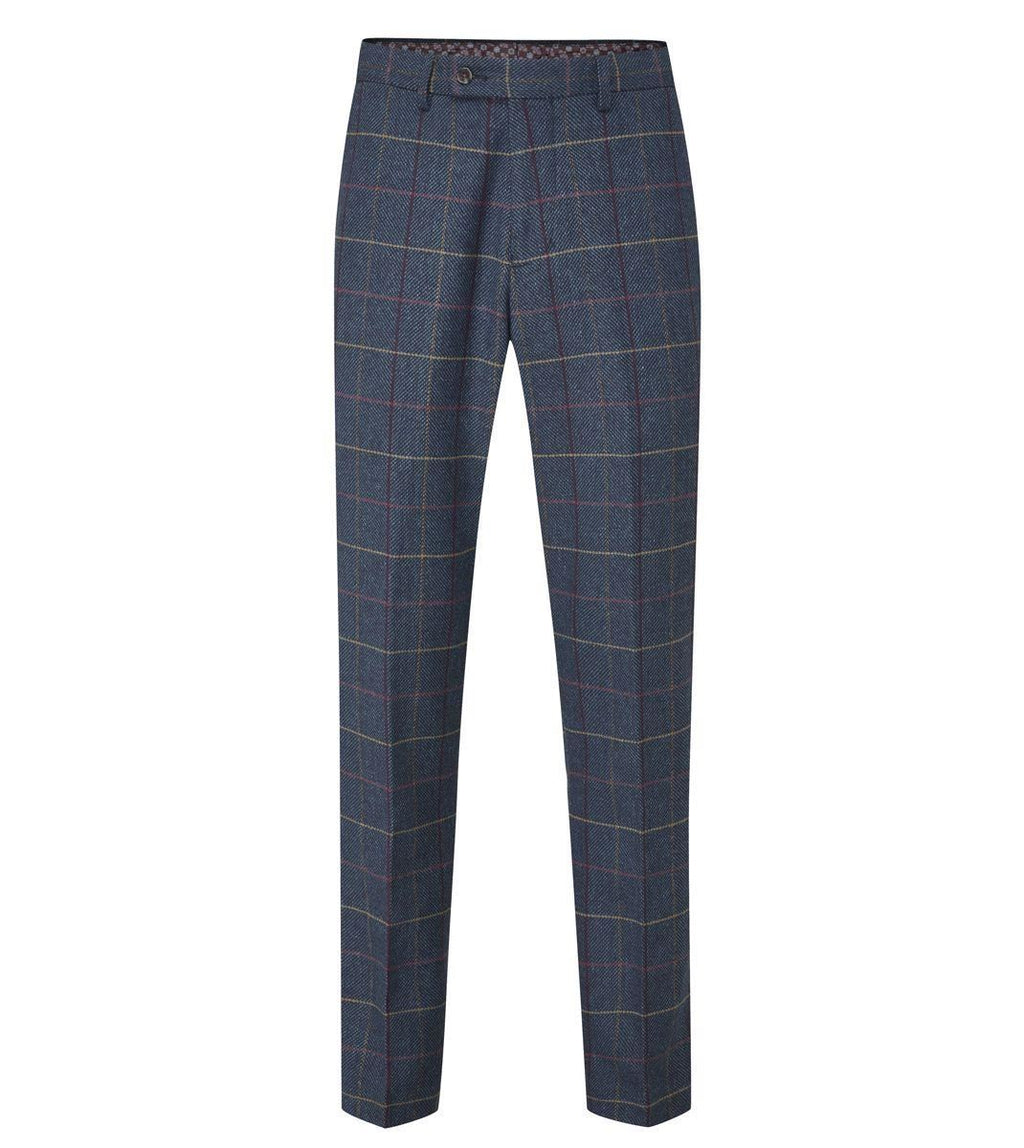 Skopes Men's Tailored Fit Doyle Wool Blend Check Suit Trouser in Navy Waist 32 to 56