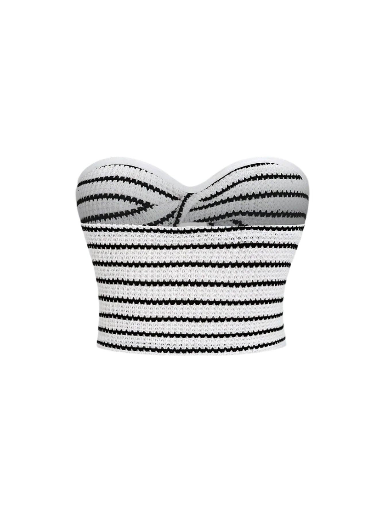Women's Striped Cut-Out Twist Front Crop Off Shoulder Top