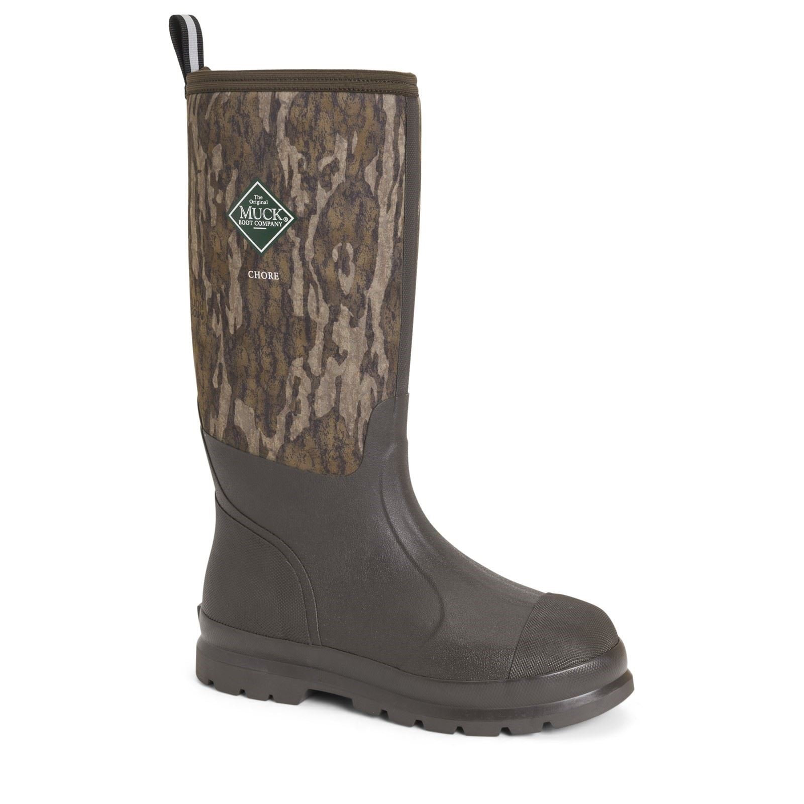 Muck Boots Men's Chore Hi Gamekeeper Tall Boots in Mossy Oak Bottomlands 2 to 12
