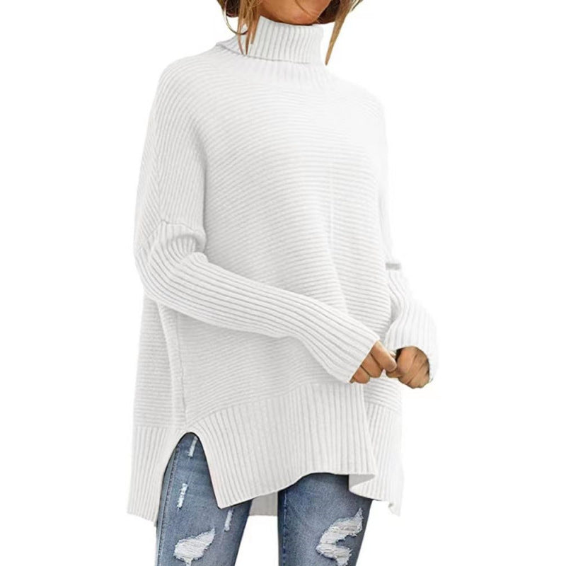 Women's Oversized Turtleneck Sweaters Fall Batwing Sleeve Ribbed Tunic Sweater