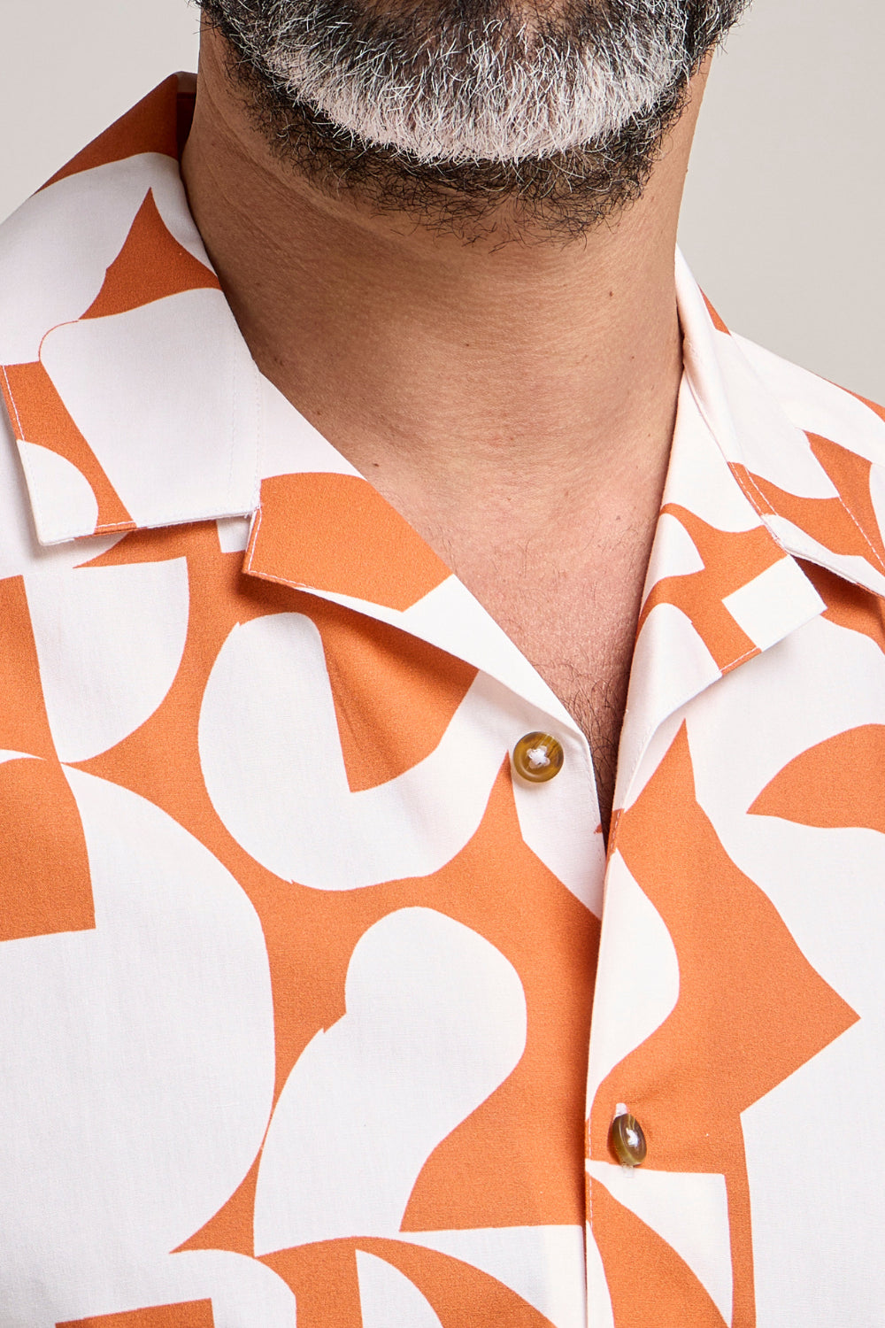 Double TWO Geo Print Short Sleeve Shirt For Men in Orange, M-5XL