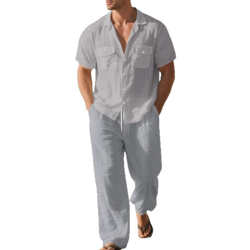 Men's Short Sleeve Shirt and Trousers, Beach Suit for Men