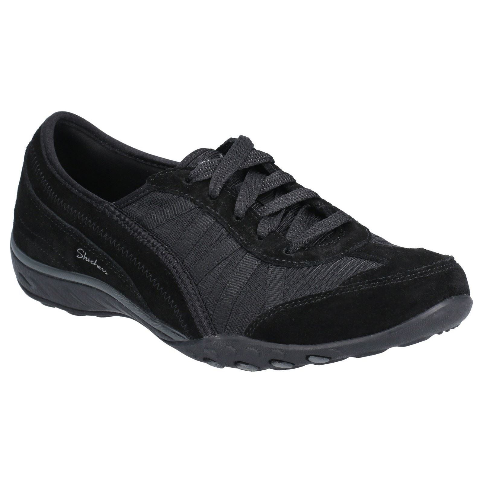Skechers (GAR23845) Women's Breathe-Easy-Weekend Wishes Suede & Mesh Lace Up Trainer in Black 3 to 8