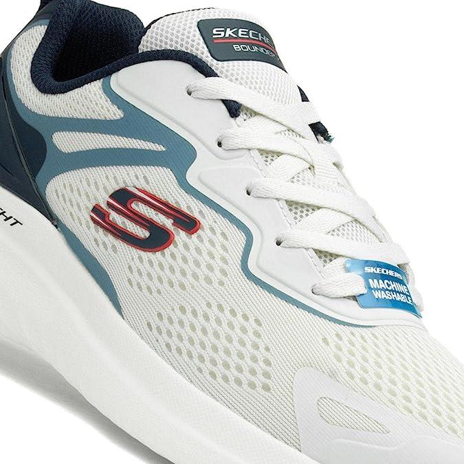 Skechers (232674) Men's Bounder 2.0 - Andal Lace-Up Athletic Style Shoes in White/Navy 8 to 13