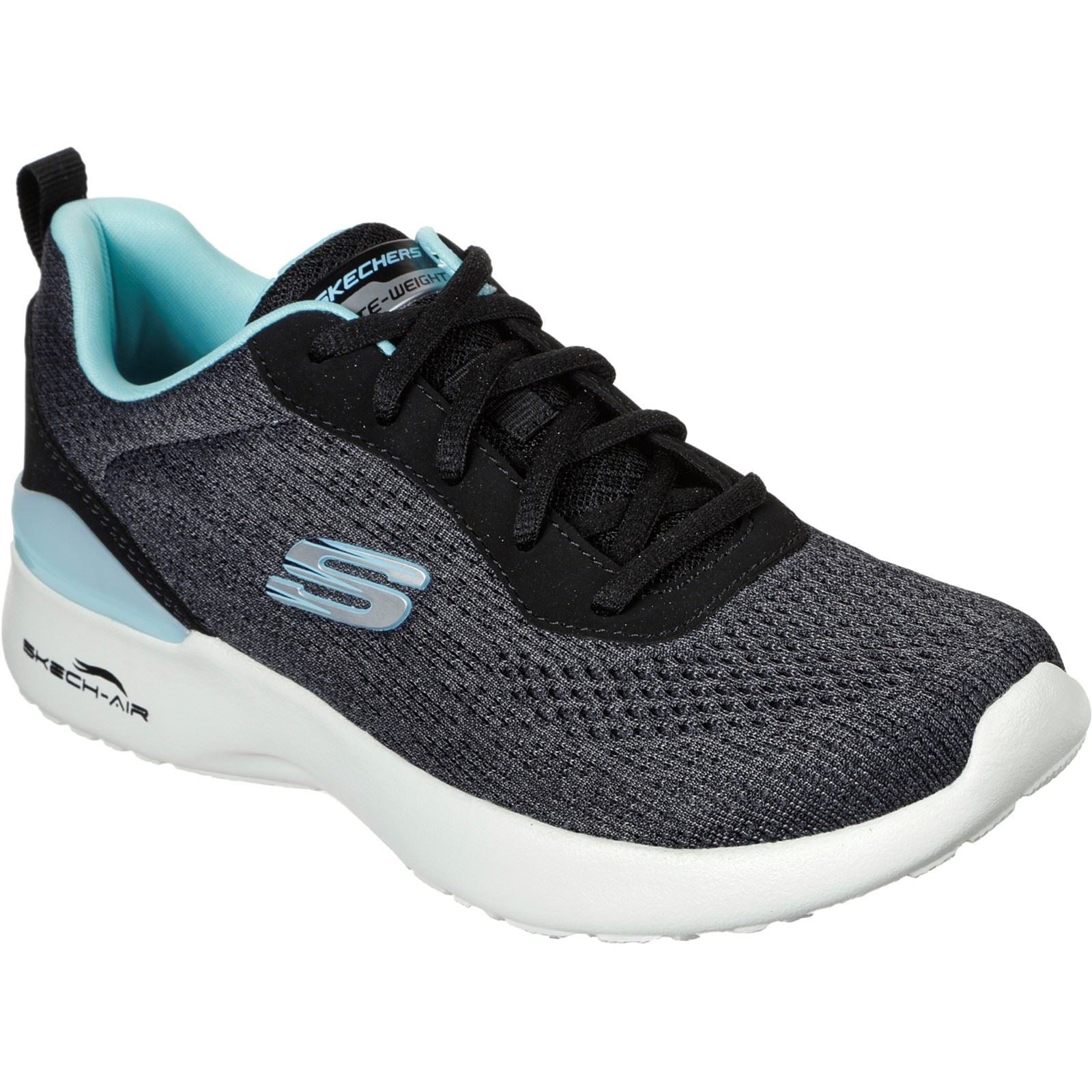 Skechers (GAR149340) Women's Skech-Air Dynamight Top Prize Wide Trainer in Black/Turq 4 to 8