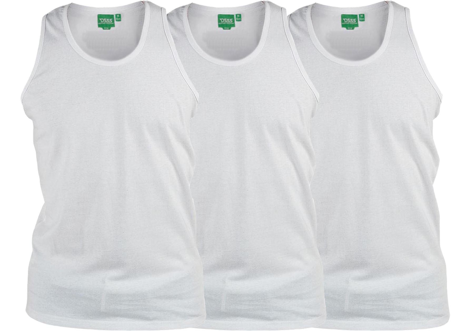 D555 Pure Cotton Long Length 3 Pack Muscle Vests Size Medium to XXL