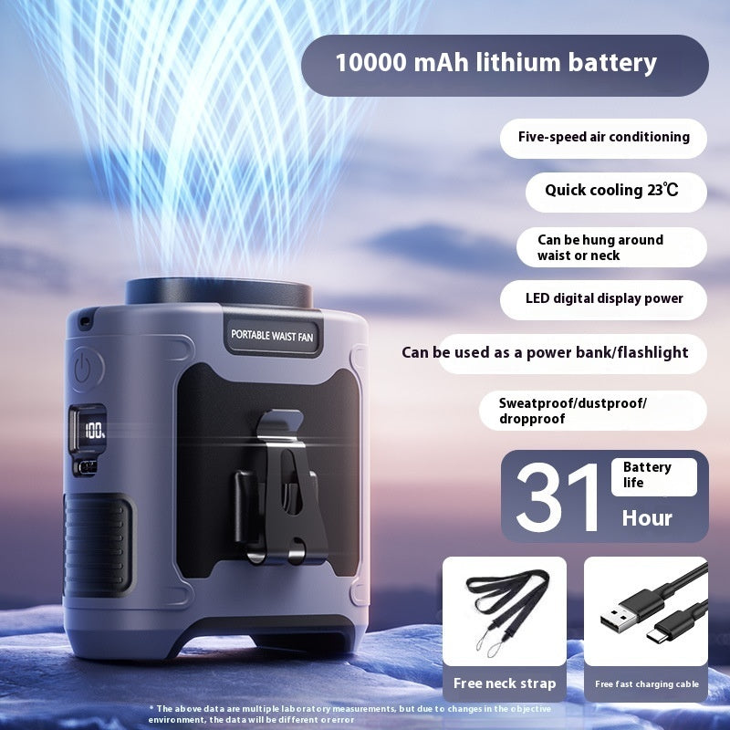 Waist Hanging Fan Portable Summer Heat Relieving Construction Site Charging Refrigeration Endurance