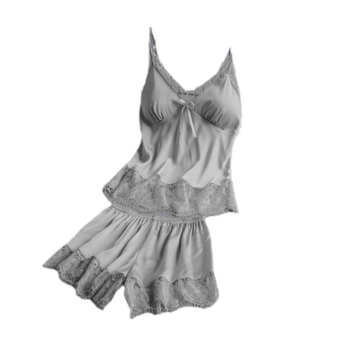 Elastic Satin Lace Nightdress With Korean Style Suspenders