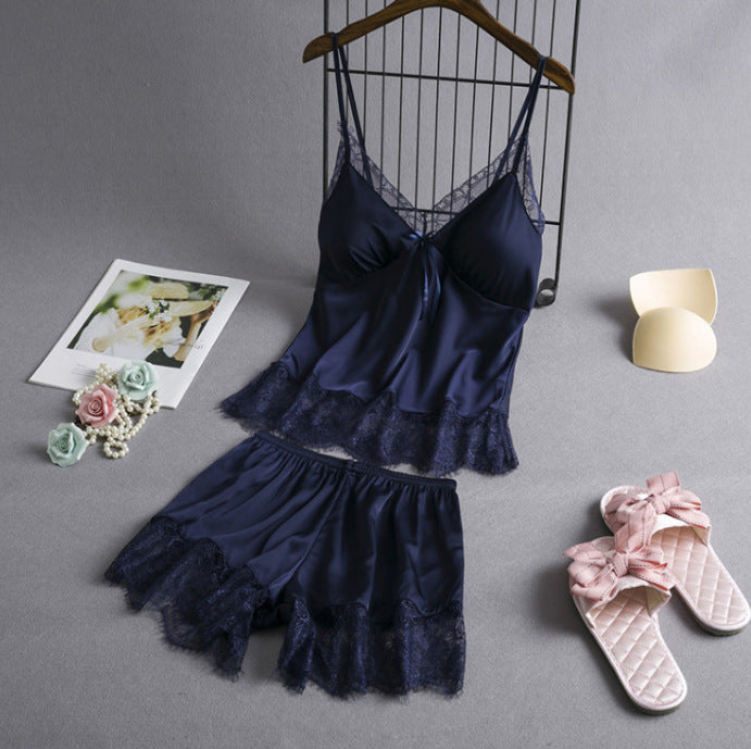 Elastic Satin Lace Nightdress With Korean Style Suspenders