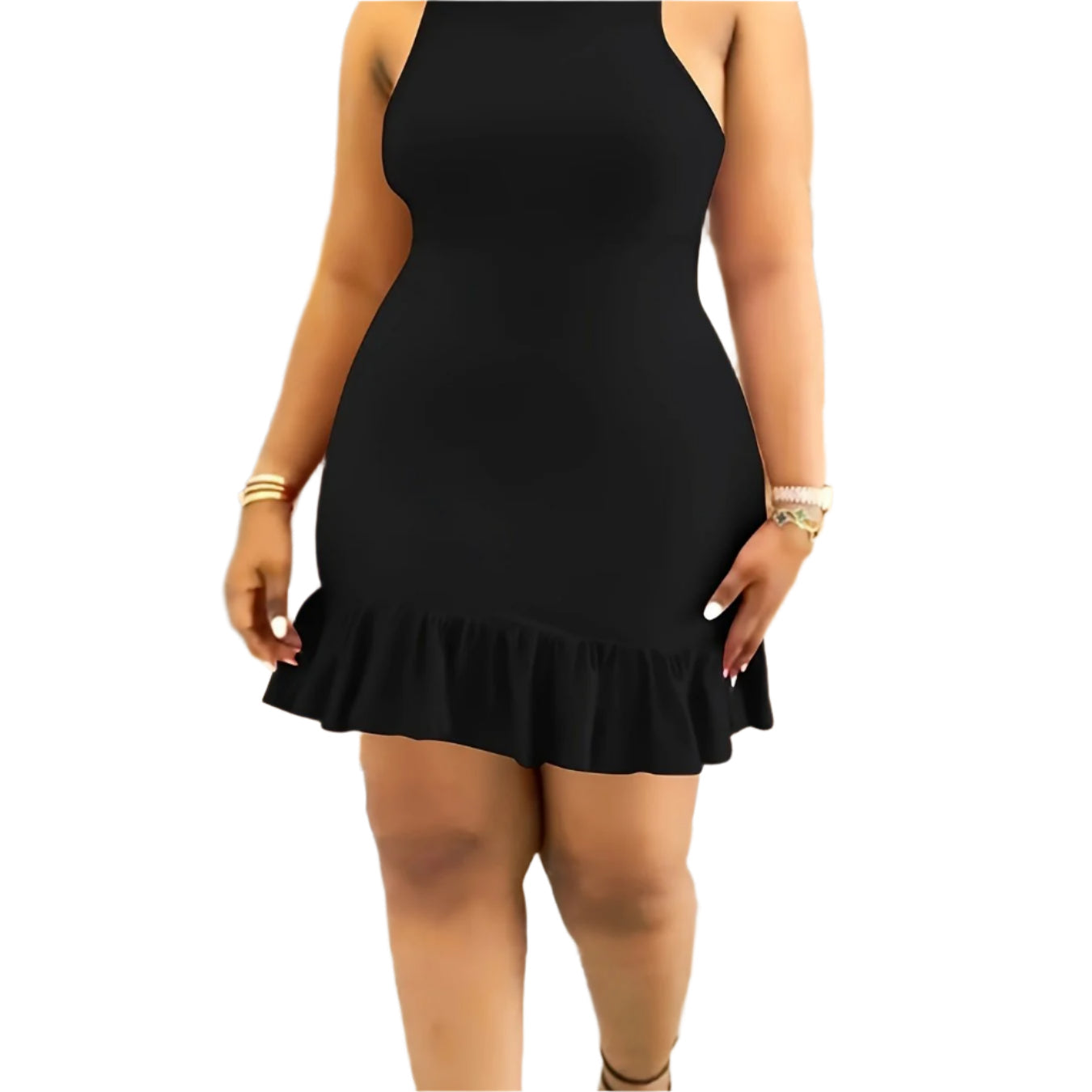 Ruffle Hem Crew Neck Slim Elegant Sleeveless Party Dress