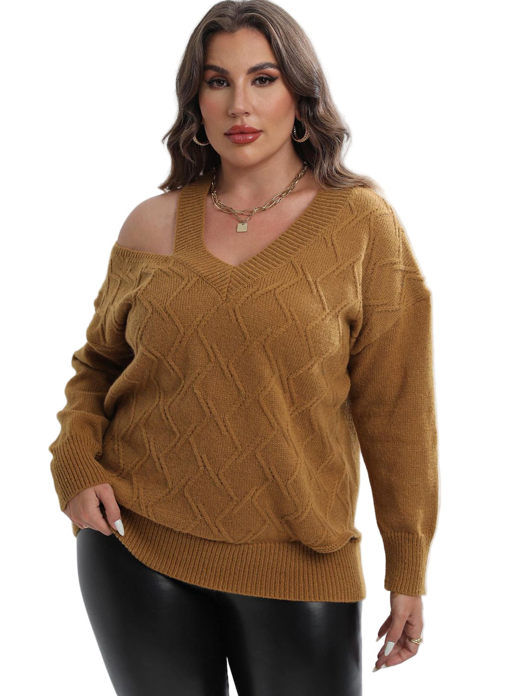 Plus Size Cutout V-Neck Sweater
