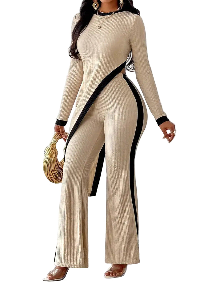 Fashionable Long Sleeved Contrasting Side Split T-shirt