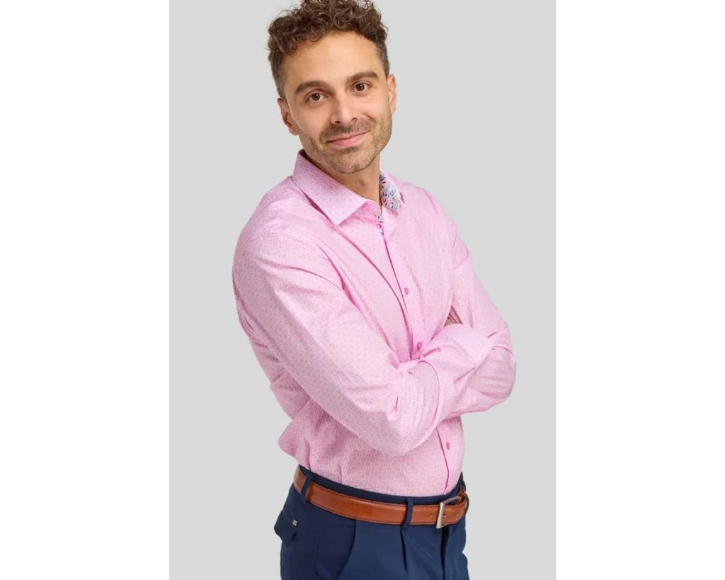 Double Two Moroccan Print Long Sleeve Shirt For Men's in 2 Colours, 15" to 18" Sizes