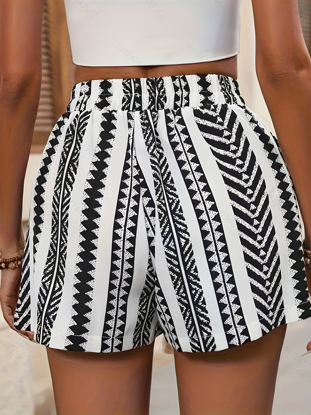 Women's Black and White Striped Shorts with Fringe Detail - Casual Summer Shorts