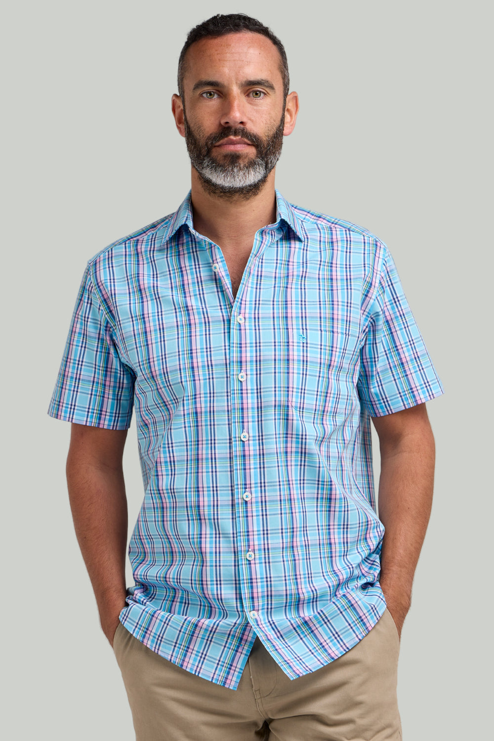 Double TWO Plaid Check Short Sleeve Shirt For Men in 2 Colours, M-5XL