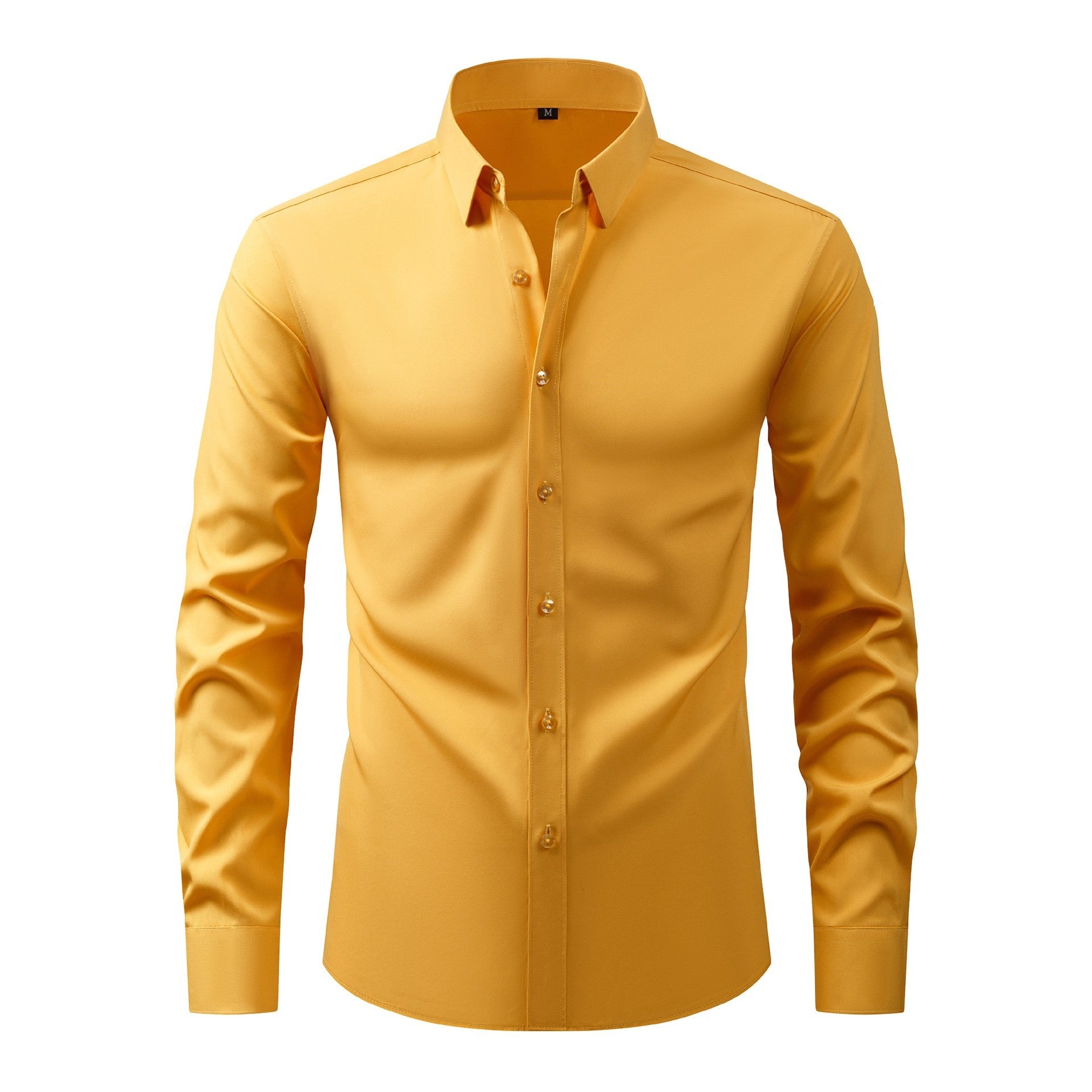 Full Elastic Force Natural Color Button Men's Plus Size Shirt