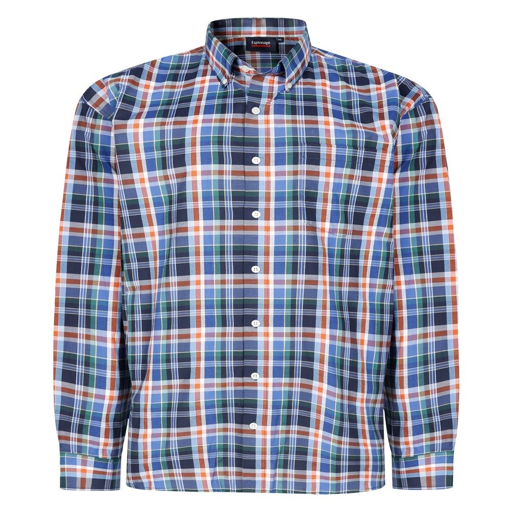 Espionage Long Sleeve Check Shirt For Men in Navy/Blue/Orange 2XL-8XL