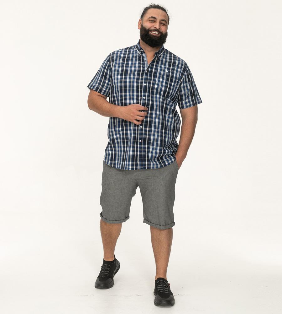 D555 WALSALL Check Short Sleeve Shirt With Pocket For Men in Navy, 2XL-8XL