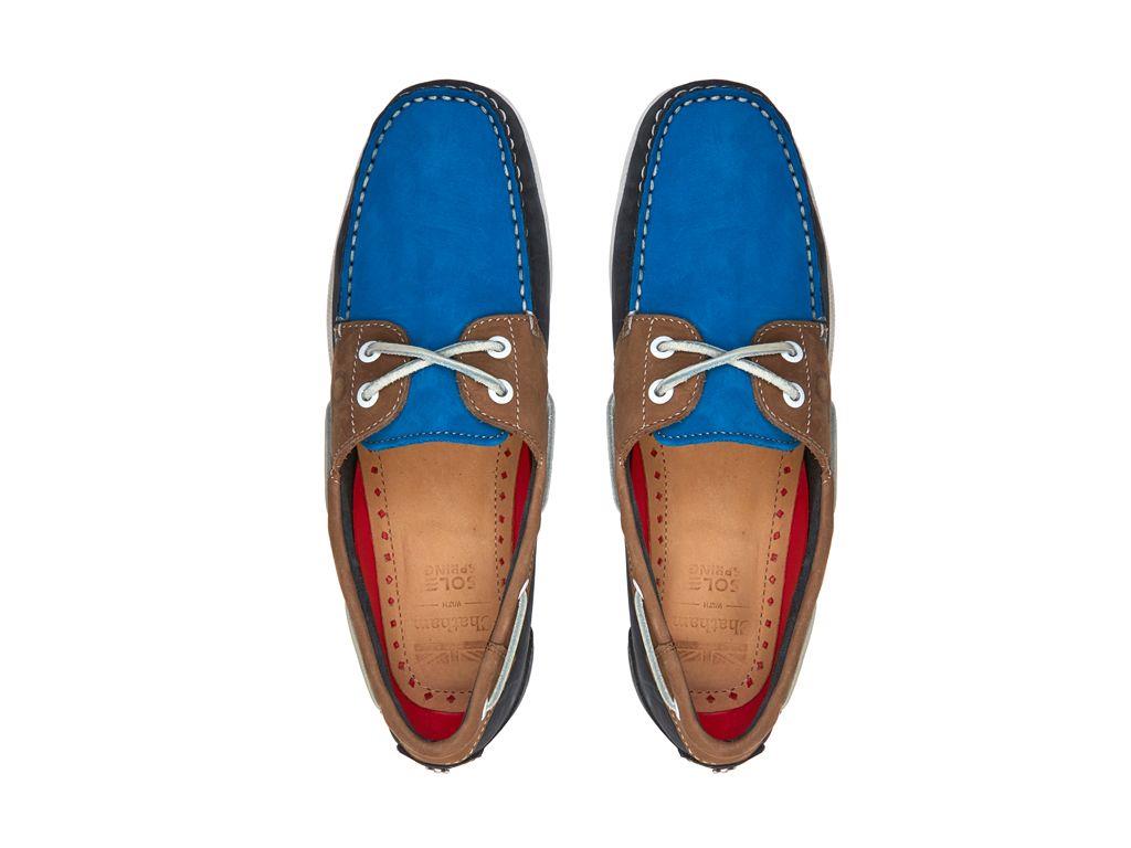 Chatham Mens Galley II Blue/Navy/Taupe  Premium Leather Boat Shoes