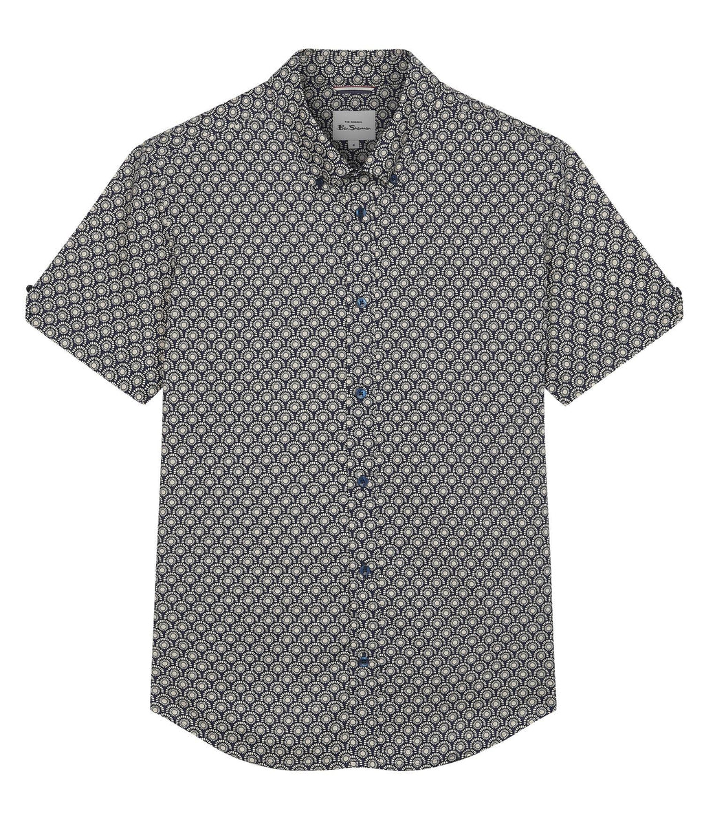 Ben Sherman Signature Block Geo Print Short Sleeve Shirt for Mens (0075908) in Blue Ink, 2XL-5XL
