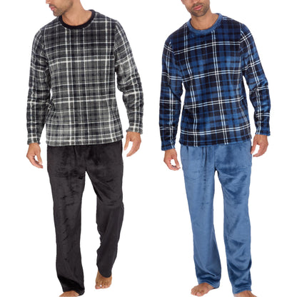 Cargo Bay Men's Check Fleece Lounge Set with Crew Neck Top and Pockets