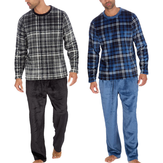 Cargo Bay Men's Check Fleece Lounge Set with Crew Neck Top and Pockets